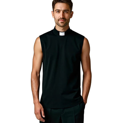 Men's Broadcloth Sleeveless Clergy Shirt – Lightweight Insert Tab Collar Ministry Top