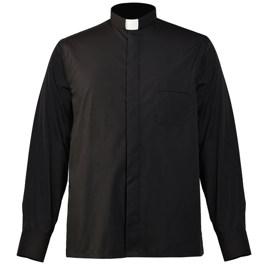 Men's Broadcloth Clergy Tab-Collar Shirt – Classic Long Sleeve Minister Uniform Top