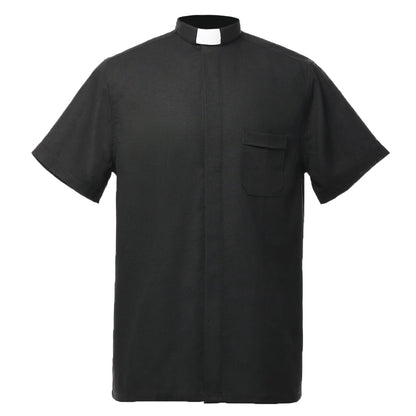 Men's Broadcloth Short Sleeve Clergy Tab-Collar Shirt – Lightweight Minister Uniform Top
