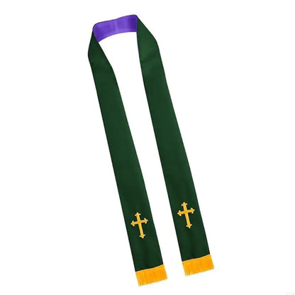 Adult Unisex Reversible Liturgical Clergy Stole – Premium Embroidered Cross Ministry Scarf