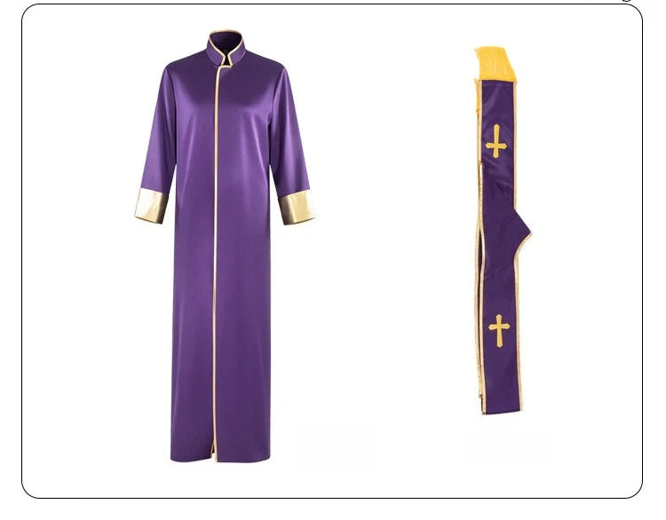Adult Unisex Clergy Cassock Robe Set – Premium Liturgical Gown with Embroidered Cross Stoles