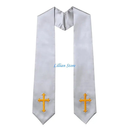 Adult Unisex 72-Inch Liturgical Clergy Stole – Premium Embroidered Cross Ministry Scarf