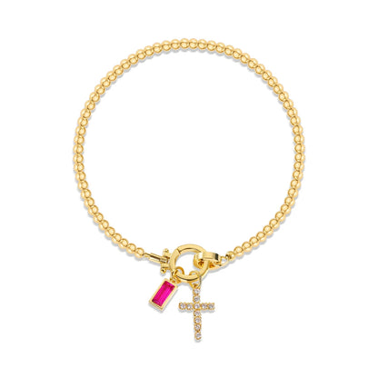 Vintage Cross Birthstone Charm Bracelet — 18K Gold Plated