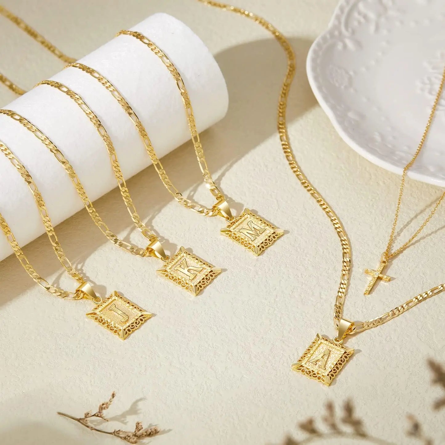 Layered Initial & Cross Necklace Set
