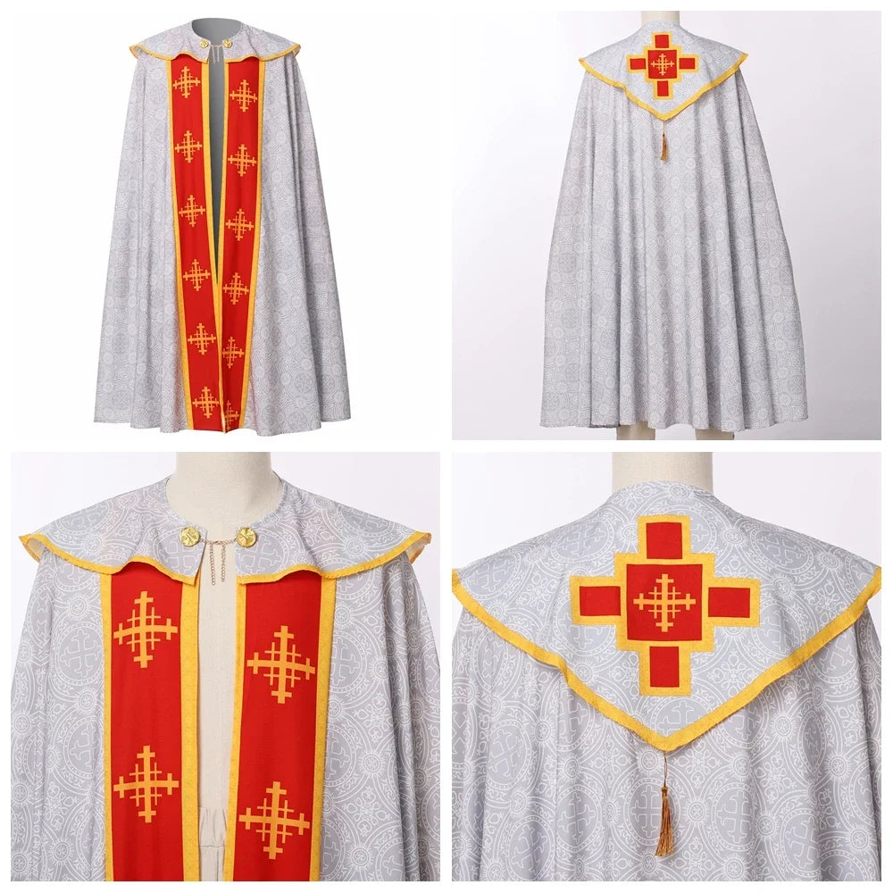 Ecoparty Unisex Medieval Clergy Chasuble Cope – Liturgical Church Vestment Cloak for Ceremonies
