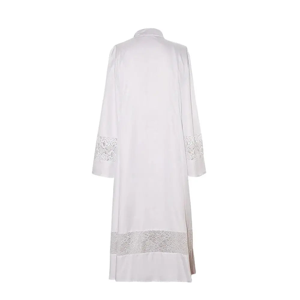 Adult Unisex Medieval Liturgical Alb Cassock Set – Premium Clergy Robe with Guipure Lace Inserts