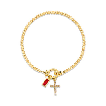 Vintage Cross Birthstone Charm Bracelet — 18K Gold Plated