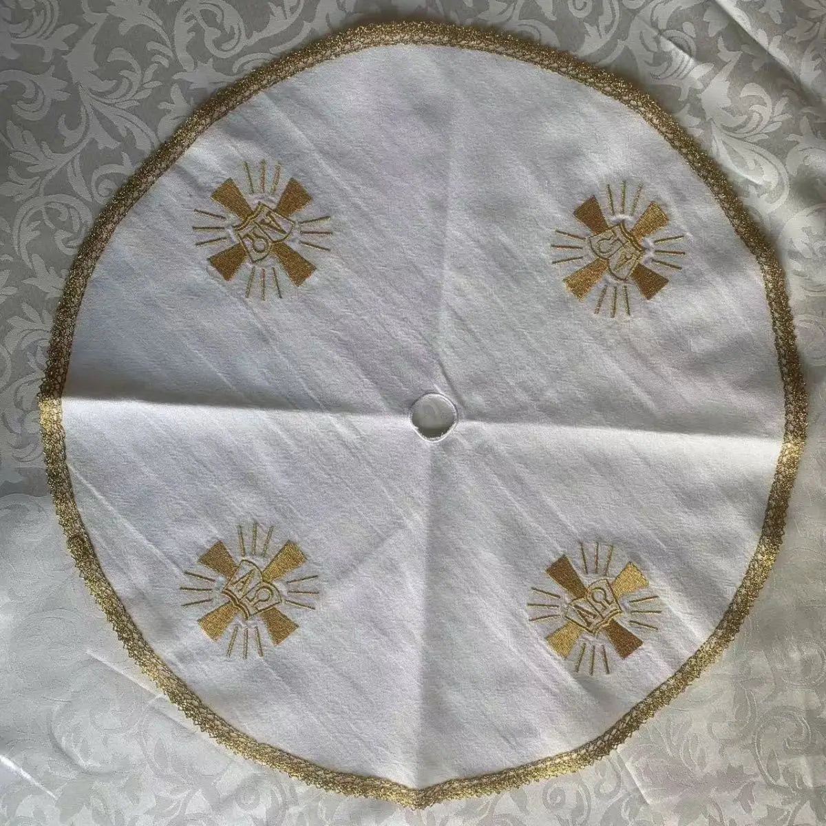 Sacred Embroidered Chalice Veil and Paten Cover – Liturgical Altar Vessel Cloth with Cross Finial
