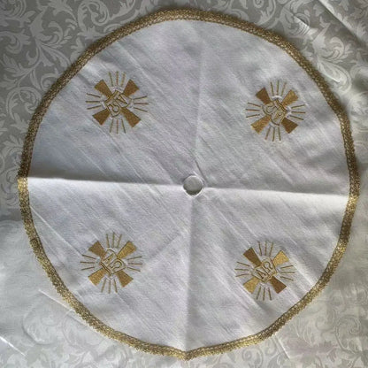 Sacred Embroidered Chalice Veil and Paten Cover – Liturgical Altar Vessel Cloth with Cross Finial