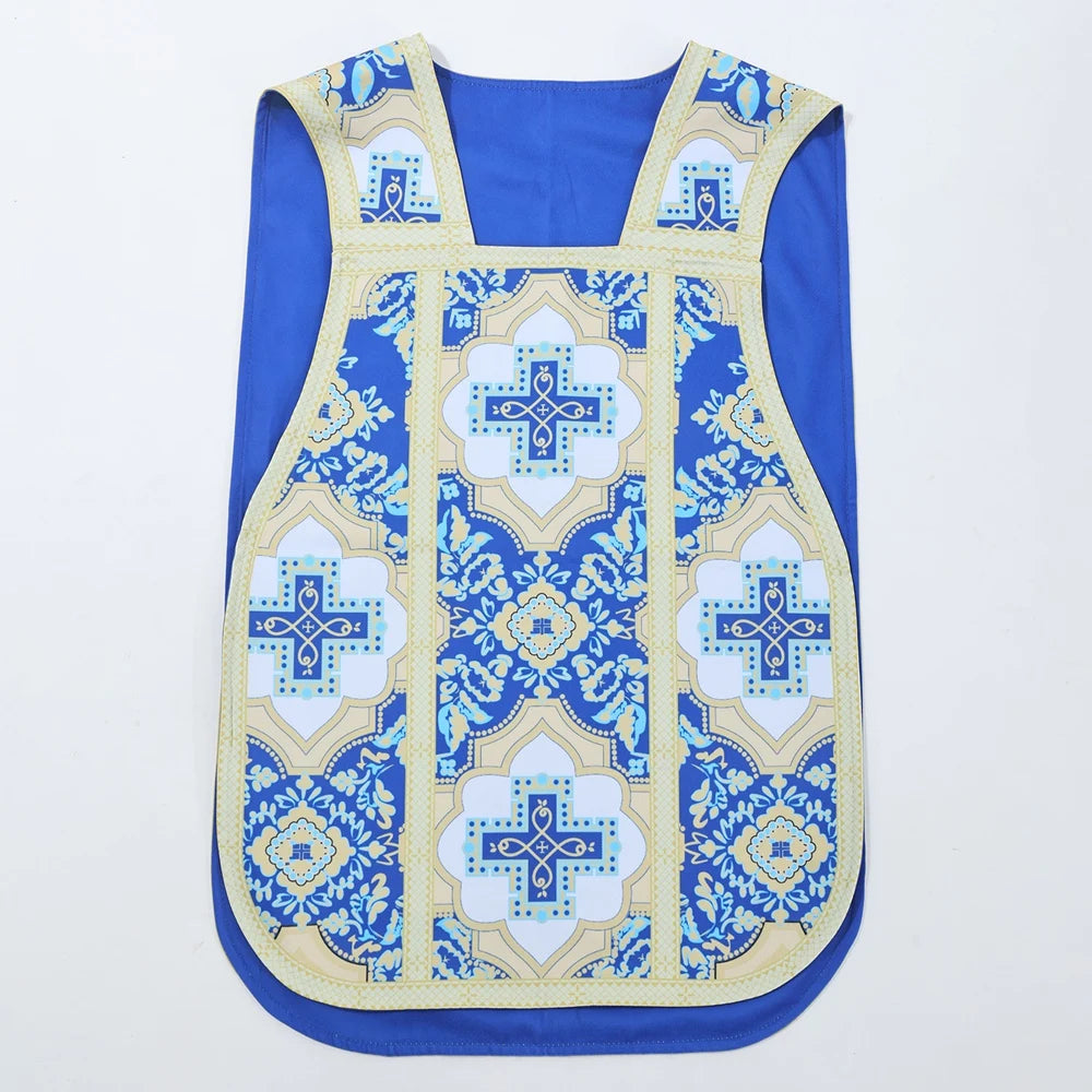 Men's Traditional Roman Catholic Chasuble Vestment – Printed Orphrey Mass Gown with Matching Stole