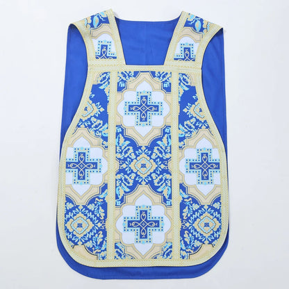 Men's Traditional Roman Catholic Chasuble Vestment – Printed Orphrey Mass Gown with Matching Stole