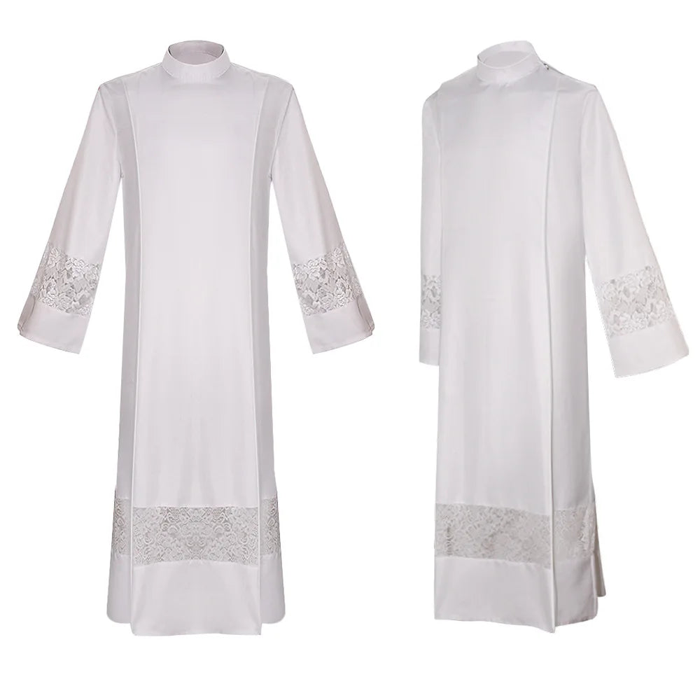 Adult Unisex Medieval Liturgical Alb Cassock Set – Premium Clergy Robe with Guipure Lace Inserts