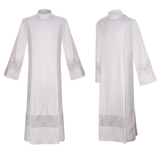 Adult Unisex Medieval Liturgical Alb Cassock Set – Premium Clergy Robe with Guipure Lace Inserts