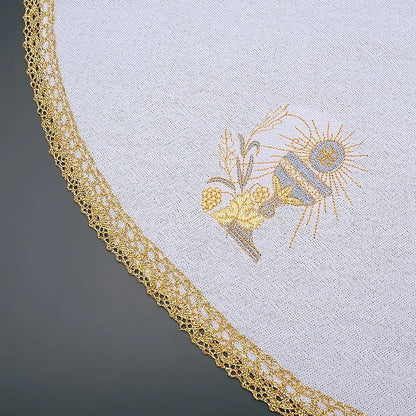 Sacred Embroidered Chalice Veil and Paten Cover – Liturgical Altar Vessel Cloth with Cross Finial