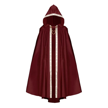 Premium Unisex Medieval Hooded Elven Cloak – Royal Embroidered Velvet Trim Cape with Jeweled Brooch