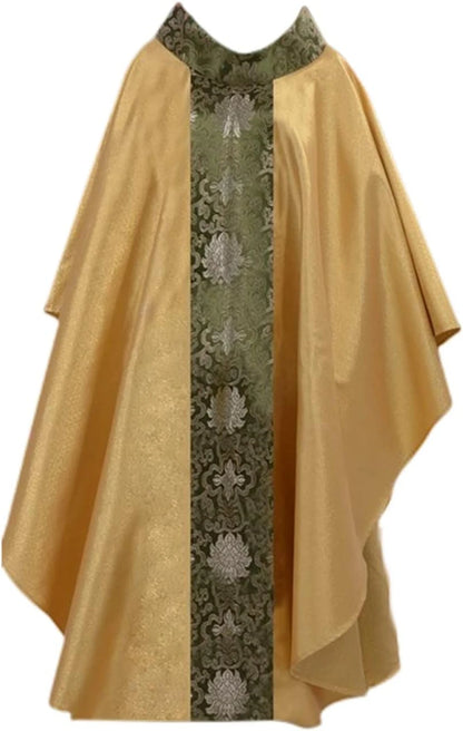 Premium Men's Gothic Chasuble Vestment Set – Metallic Jacquard Mass Gown with Cowl Neck and Fringed Stole