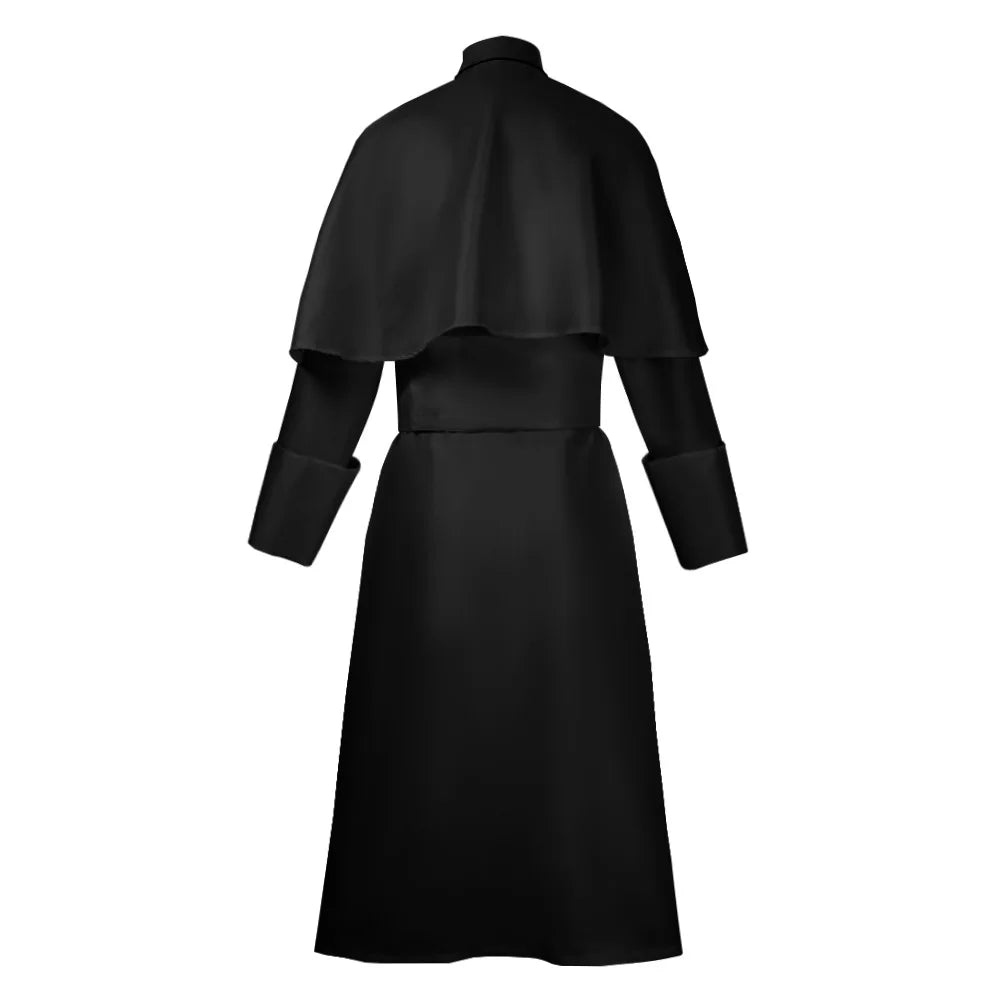 Men's Traditional Roman Catholic Clergy Cassock Robe Set – Complete Liturgical Vestment with Shoulder Cape, Cincture Belt, and Cross Pendant