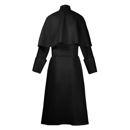 Men's Traditional Roman Catholic Clergy Cassock Robe Set – Complete Liturgical Vestment with Shoulder Cape, Cincture Belt, and Cross Pendant