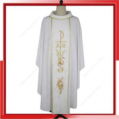Premium Roman Catholic Chasuble Vestment – Liturgical Priest Mass Gown with Alpha Omega Orphrey