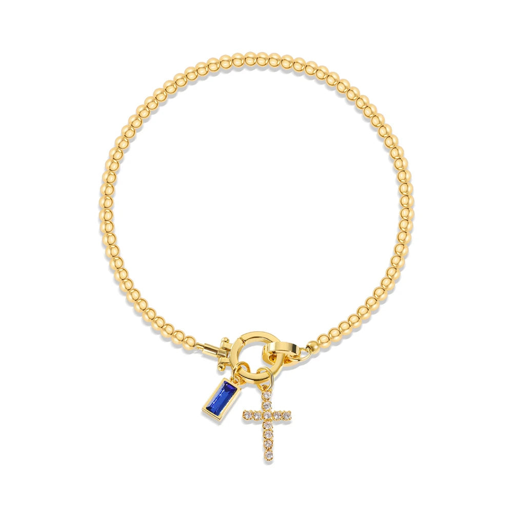 Vintage Cross Birthstone Charm Bracelet — 18K Gold Plated