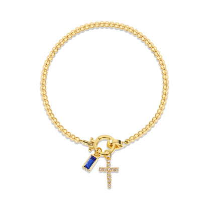 Vintage Cross Birthstone Charm Bracelet — 18K Gold Plated