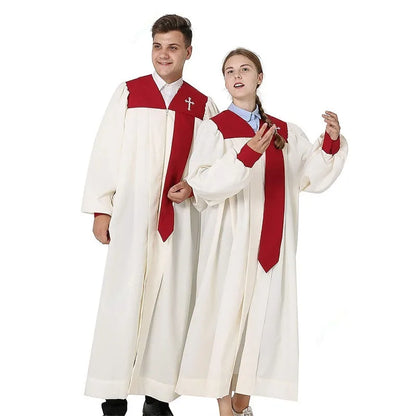 Premium Adult Liturgical Choir Robe Set – Classic Church Uniform with Contrast Yoke and Tied Tie