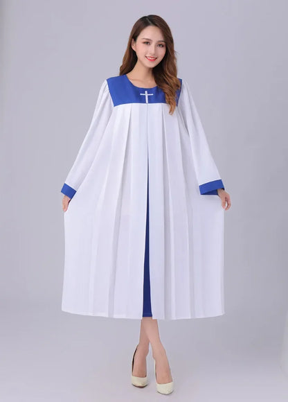 Premium Women's Church Choir Robe – Liturgical Embroidered Cross Gown for Poetry and Worship Classes