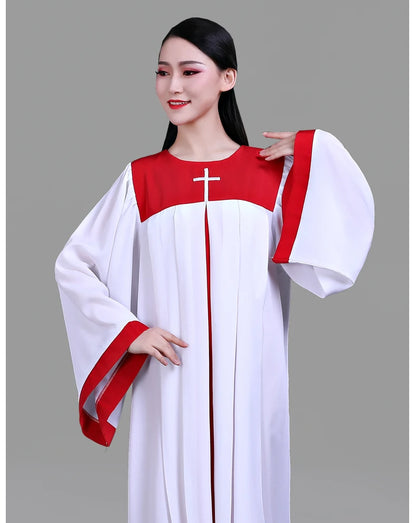 Premium Women's Church Choir Robe – Liturgical Embroidered Cross Gown for Poetry and Worship Classes