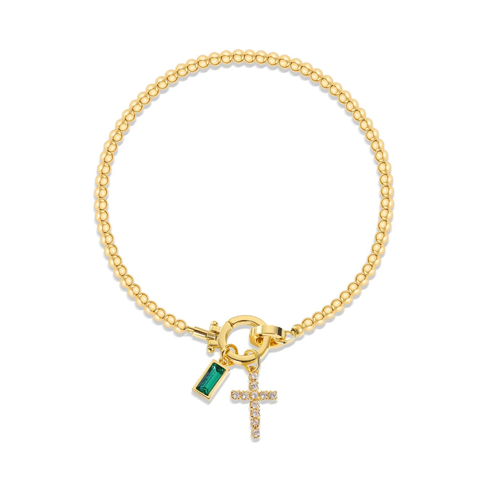 Vintage Cross Birthstone Charm Bracelet — 18K Gold Plated