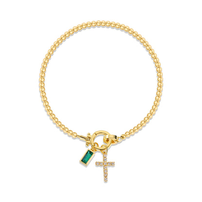 Vintage Cross Birthstone Charm Bracelet — 18K Gold Plated