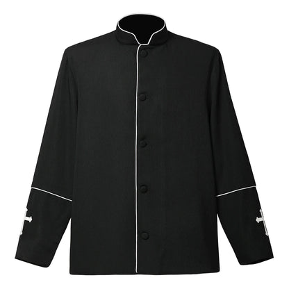Men Priest Jacket Uniform Catholic Church Cross Pastor Minister Choir Costume
