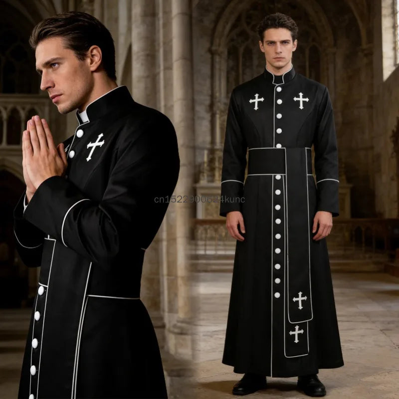 Gracynn Unisex Medieval Clergy Cassock Robe – Anime-Inspired Liturgical Set with Coat and Belt