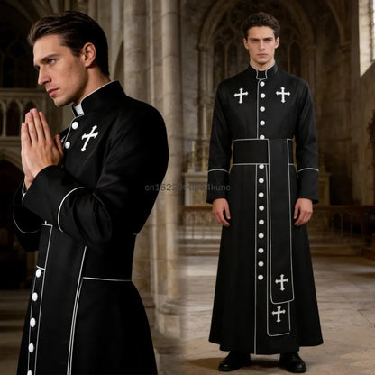 Gracynn Unisex Medieval Clergy Cassock Robe – Anime-Inspired Liturgical Set with Coat and Belt