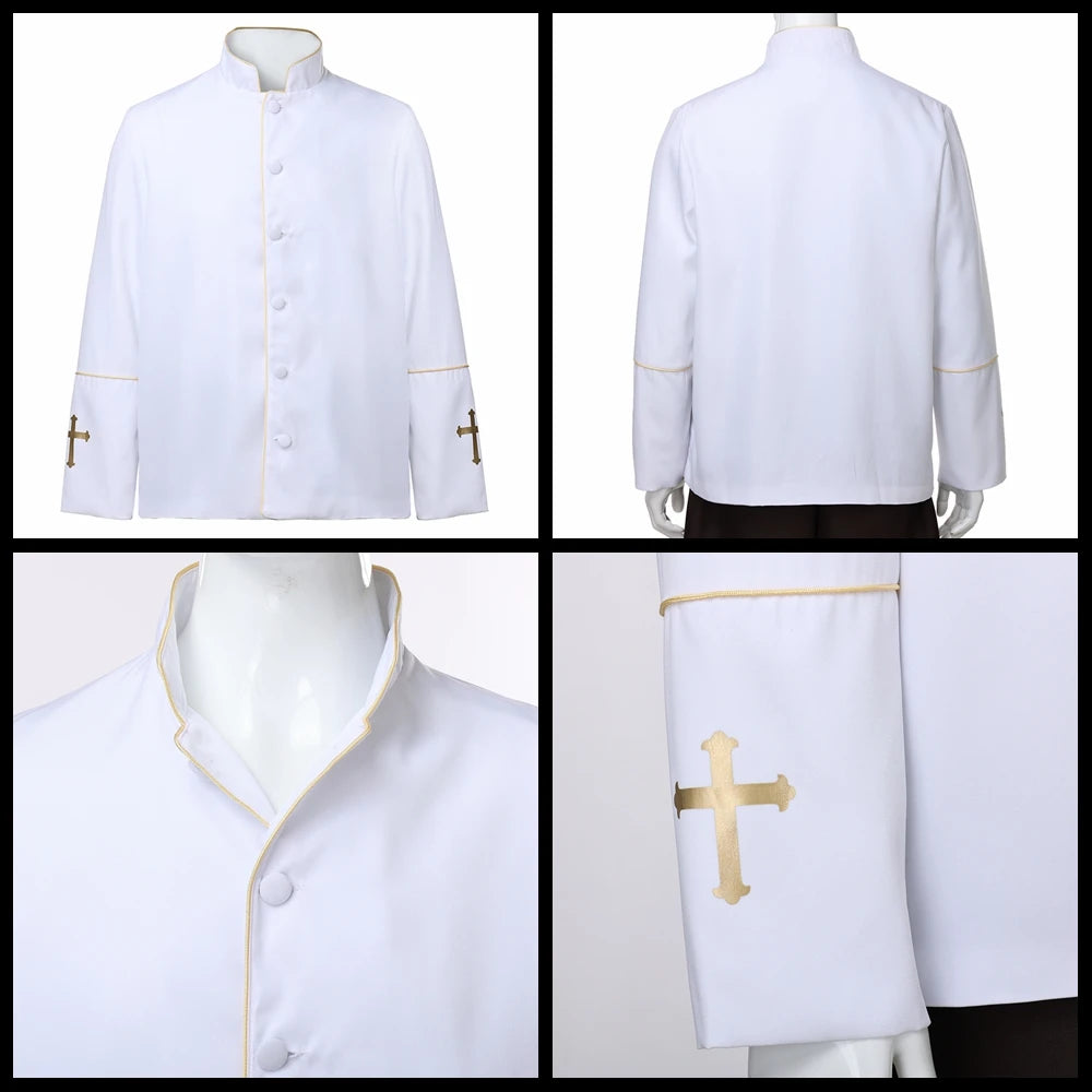Men Priest Jacket Uniform Catholic Church Cross Pastor Minister Choir Costume