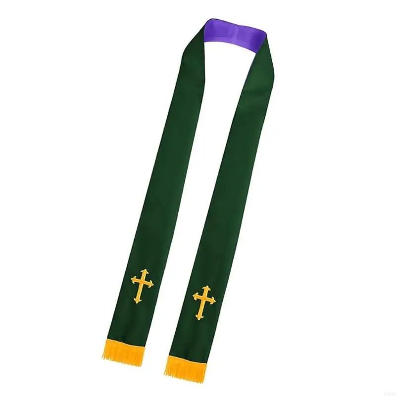 Adult Unisex Reversible Liturgical Clergy Stole – Premium Embroidered Cross Ministry Scarf