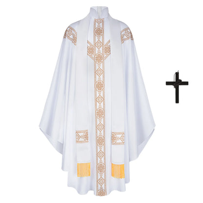 Adult Unisex Clergy Chasuble Vestment Set – Premium Liturgical Priest Gown with Stole and Cross Pendant