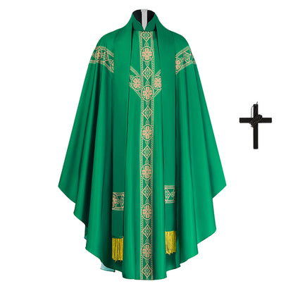 Adult Unisex Clergy Chasuble Vestment Set – Premium Liturgical Priest Gown with Stole and Cross Pendant