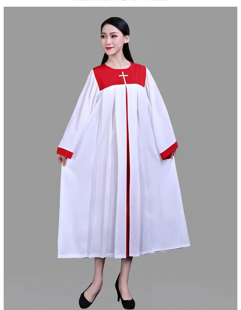 Premium Women's Church Choir Robe – Liturgical Embroidered Cross Gown for Poetry and Worship Classes