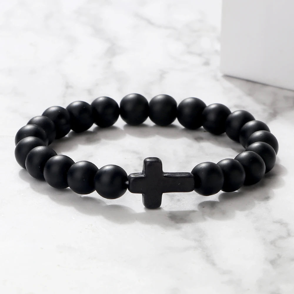 Natural Stone Cross Beaded Bracelet