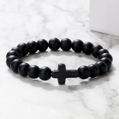 Natural Stone Cross Beaded Bracelet
