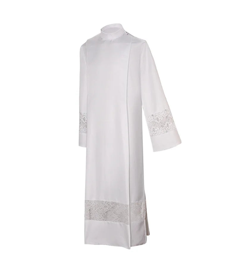 Adult Unisex Medieval Liturgical Alb Cassock Set – Premium Clergy Robe with Guipure Lace Inserts
