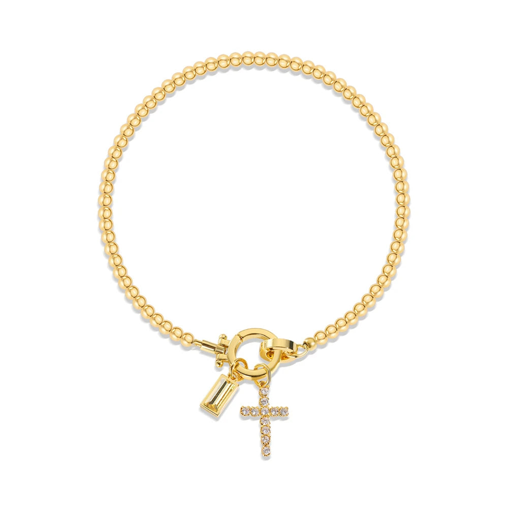 Vintage Cross Birthstone Charm Bracelet — 18K Gold Plated
