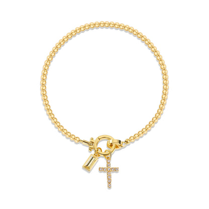 Vintage Cross Birthstone Charm Bracelet — 18K Gold Plated