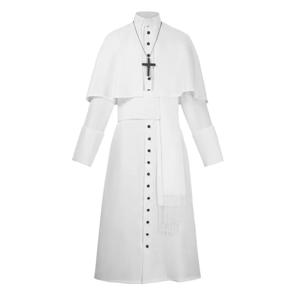 Men's Traditional Roman Catholic Clergy Cassock Robe Set – Complete Liturgical Vestment with Shoulder Cape, Cincture Belt, and Cross Pendant