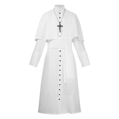 Men's Traditional Roman Catholic Clergy Cassock Robe Set – Complete Liturgical Vestment with Shoulder Cape, Cincture Belt, and Cross Pendant