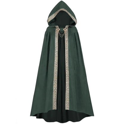 Premium Unisex Medieval Hooded Elven Cloak – Royal Embroidered Velvet Trim Cape with Jeweled Brooch