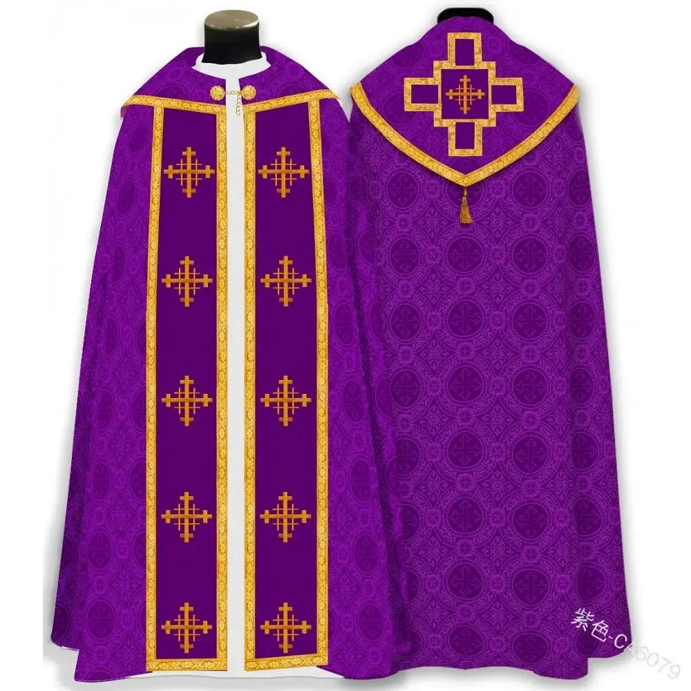 Ecoparty Unisex Medieval Clergy Chasuble Cope – Liturgical Church Vestment Cloak for Ceremonies