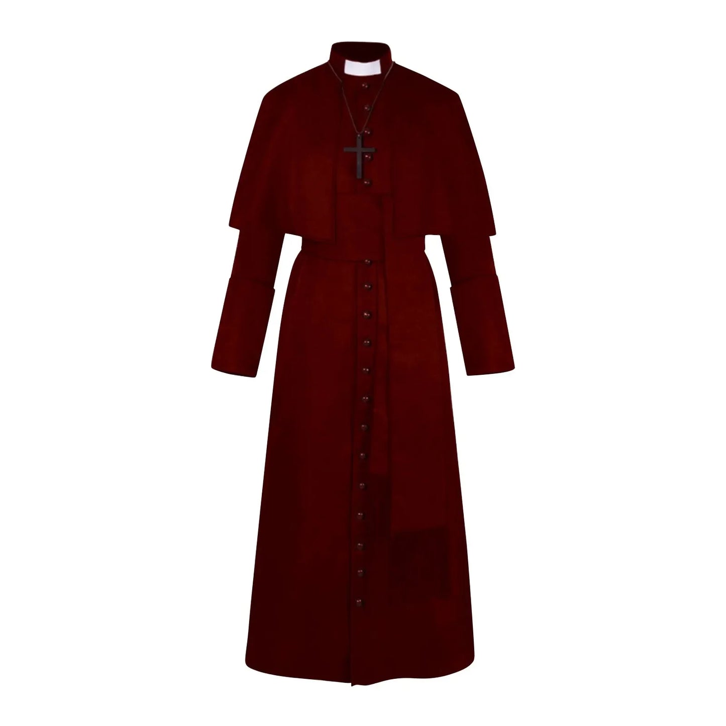 Men's Traditional Roman Catholic Clergy Cassock Robe Set – Complete Liturgical Vestment with Shoulder Cape, Cincture Belt, and Cross Pendant