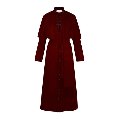 Men's Traditional Roman Catholic Clergy Cassock Robe Set – Complete Liturgical Vestment with Shoulder Cape, Cincture Belt, and Cross Pendant