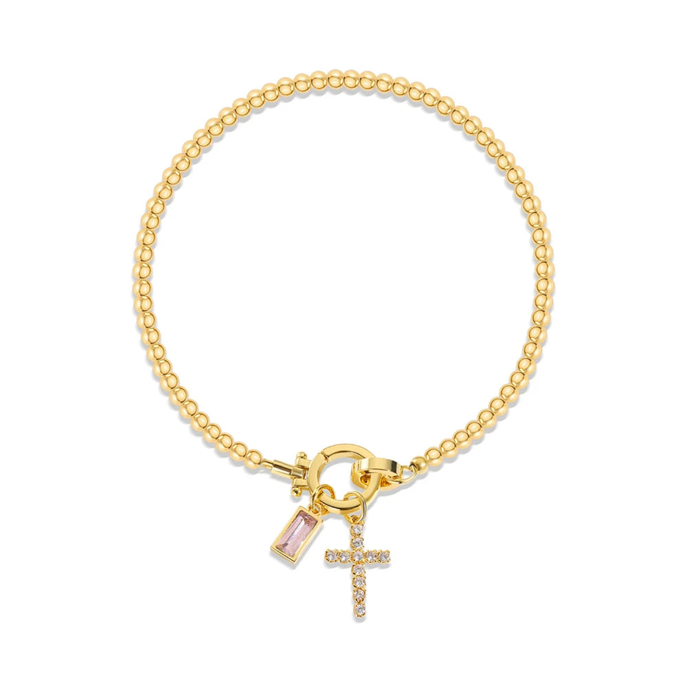 Vintage Cross Birthstone Charm Bracelet — 18K Gold Plated